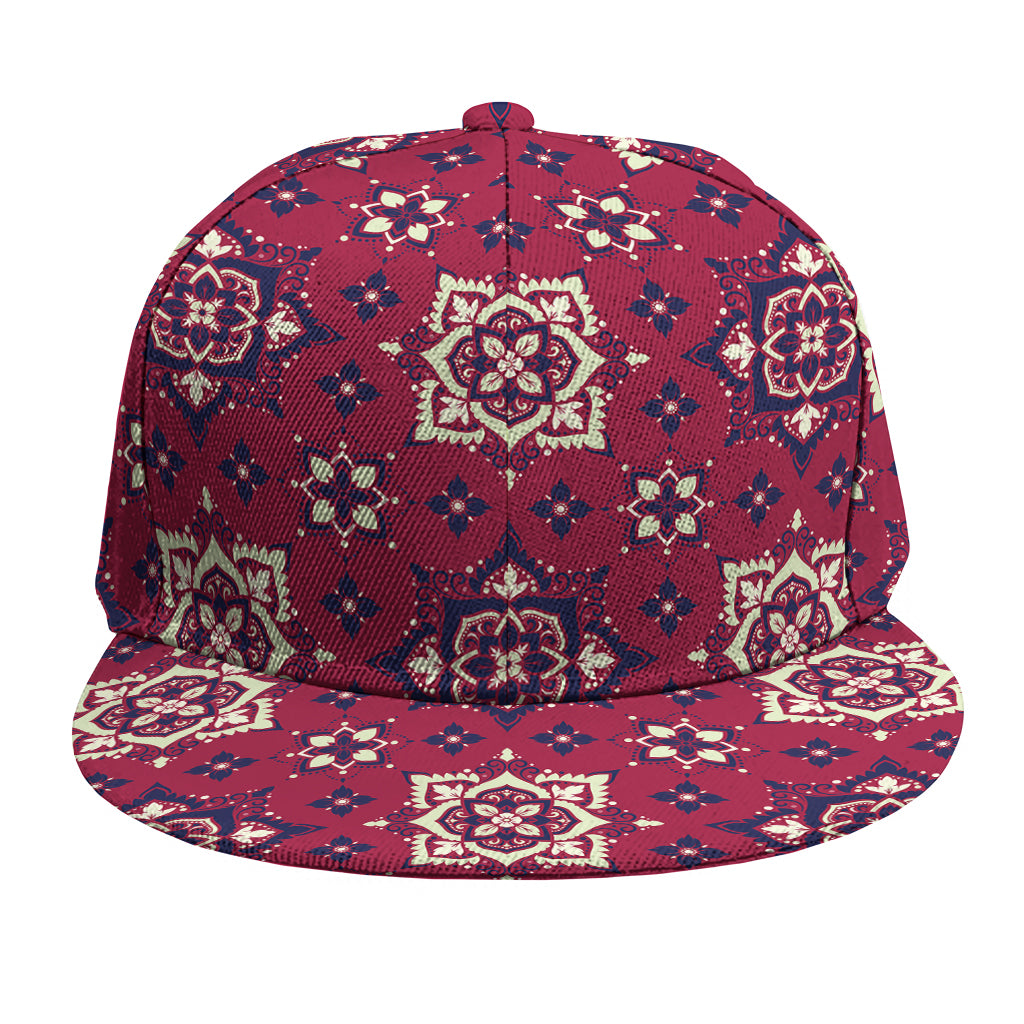 Red Boho Flower Pattern Print Snapback Cap