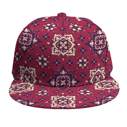Red Boho Flower Pattern Print Snapback Cap