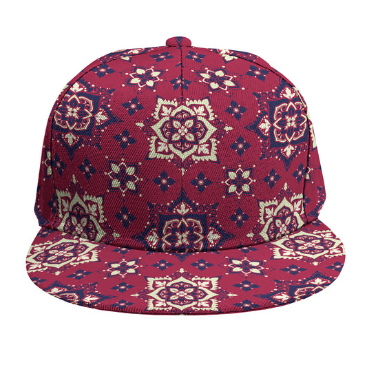 Red Boho Flower Pattern Print Snapback Cap