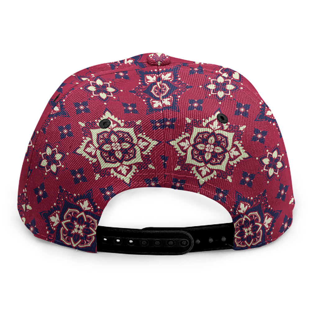 Red Boho Flower Pattern Print Snapback Cap
