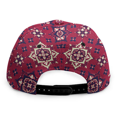 Red Boho Flower Pattern Print Snapback Cap