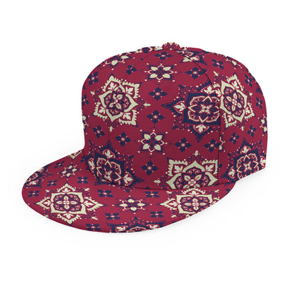 Red Boho Flower Pattern Print Snapback Cap