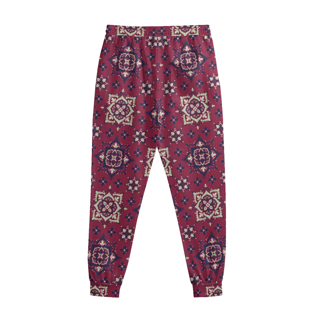Red Boho Flower Pattern Print Sweatpants