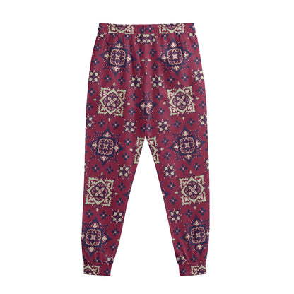 Red Boho Flower Pattern Print Sweatpants
