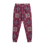 Red Boho Flower Pattern Print Sweatpants