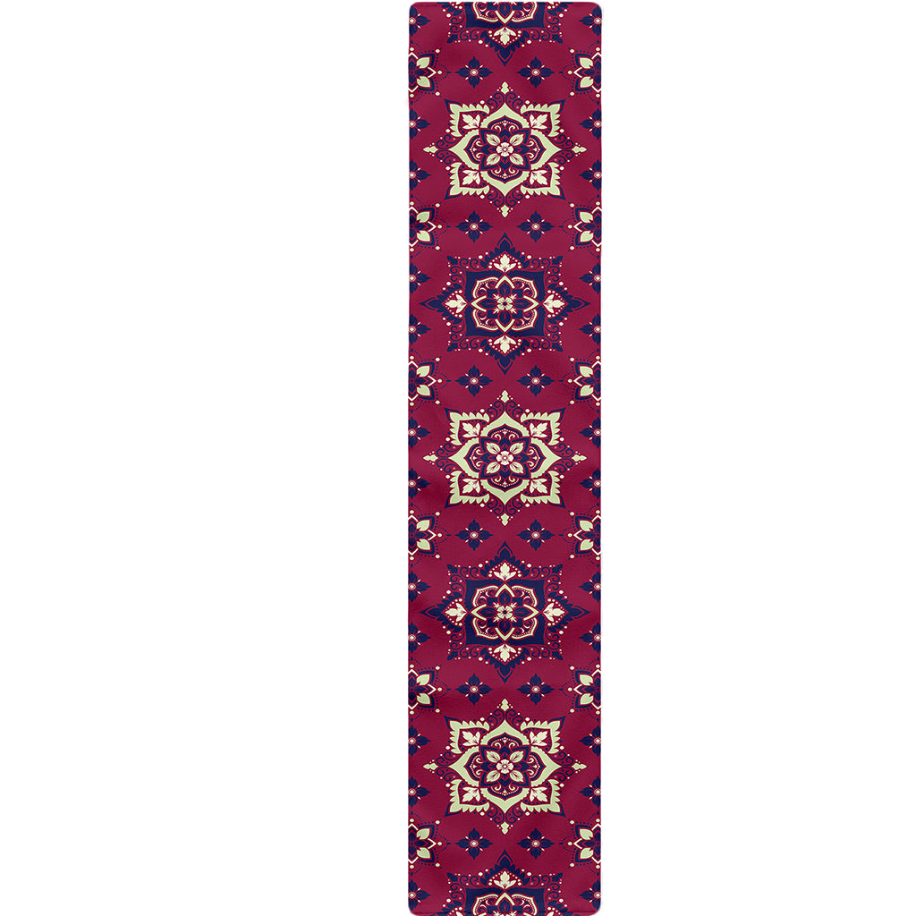 Red Boho Flower Pattern Print Table Runner