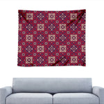 Red Boho Flower Pattern Print Tapestry
