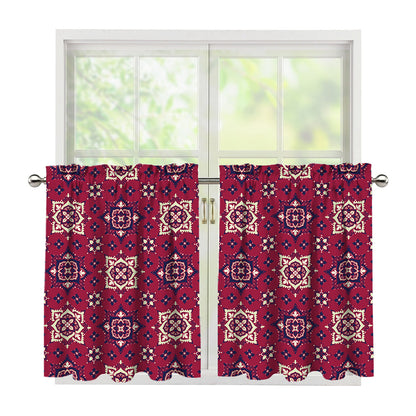 Red Boho Flower Pattern Print Tier Curtains