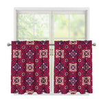 Red Boho Flower Pattern Print Tier Curtains