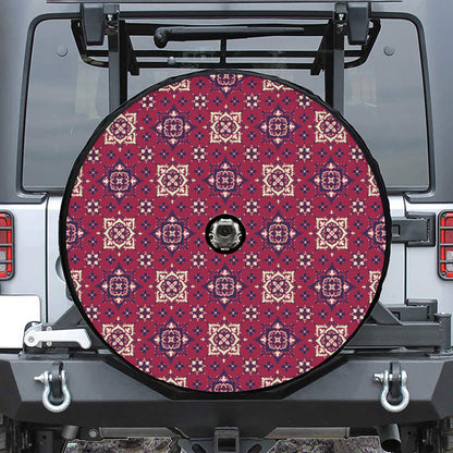 Red Boho Flower Pattern Print Tire Cover With Camera Hole