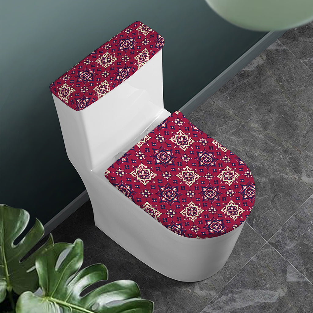 Red Boho Flower Pattern Print Toilet Lid And Tank Cover Set