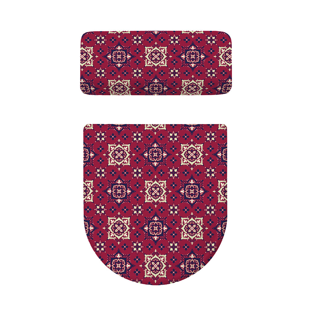 Red Boho Flower Pattern Print Toilet Lid And Tank Cover Set