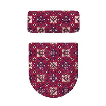 Red Boho Flower Pattern Print Toilet Lid And Tank Cover Set