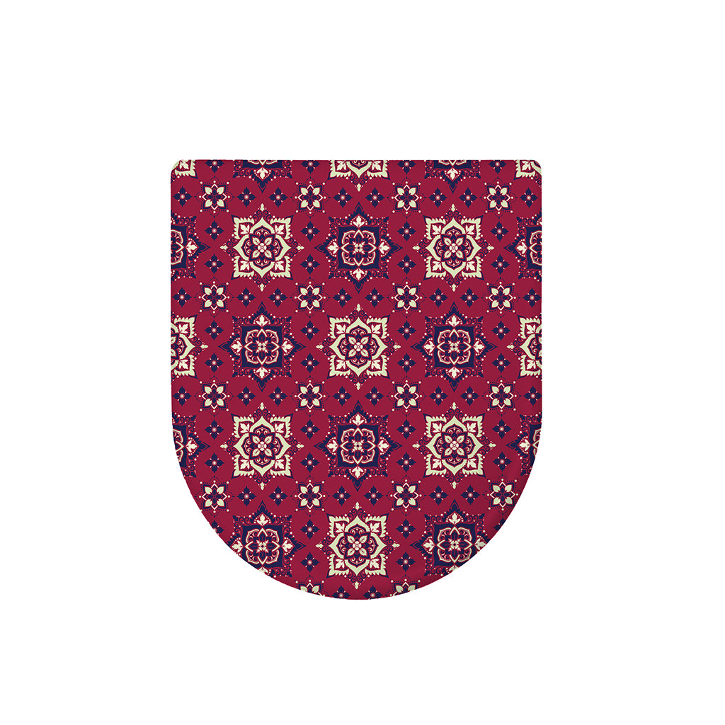 Red Boho Flower Pattern Print Toilet Lid Cover