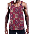 Red Boho Flower Pattern Print Men's Workout Tank Top