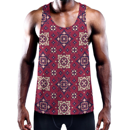 Red Boho Flower Pattern Print Training Tank Top