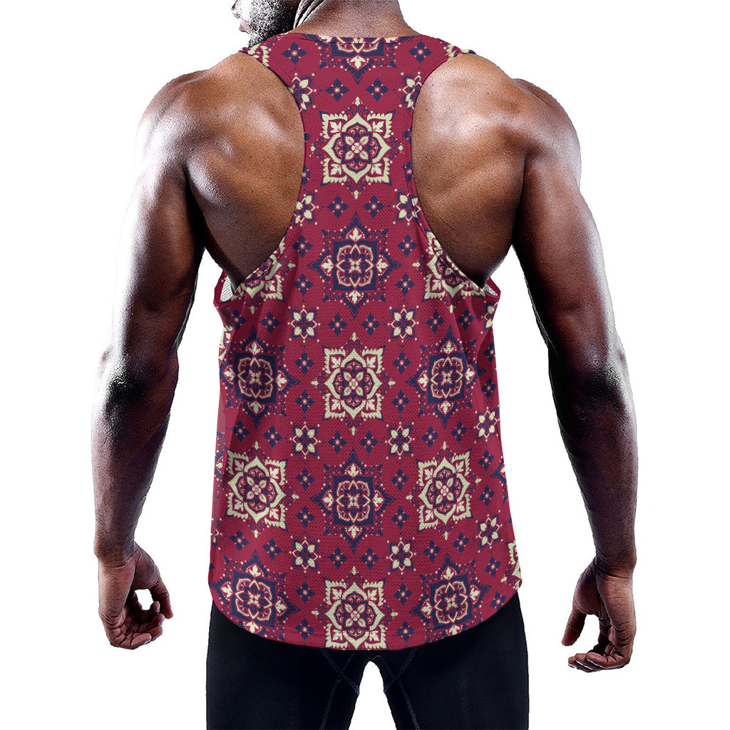 Red Boho Flower Pattern Print Training Tank Top