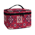 Red Boho Flower Pattern Print Travel Makeup Bag