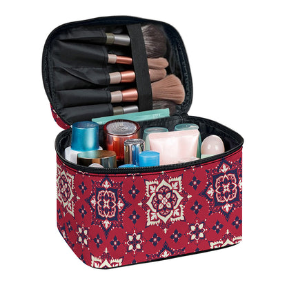 Red Boho Flower Pattern Print Travel Makeup Bag