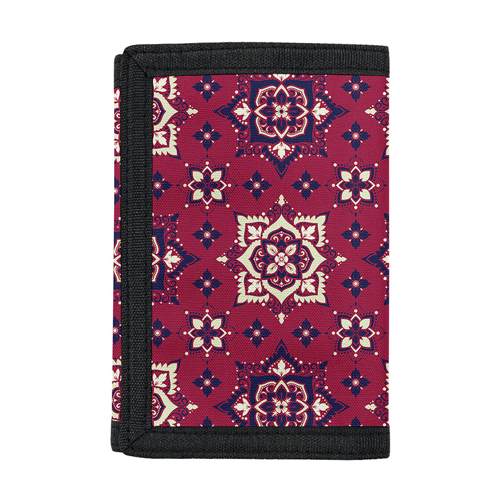 Red Boho Flower Pattern Print Trifold Wallet