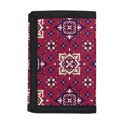 Red Boho Flower Pattern Print Trifold Wallet