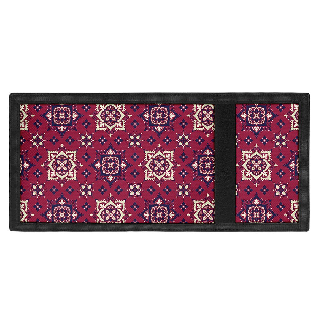 Red Boho Flower Pattern Print Trifold Wallet