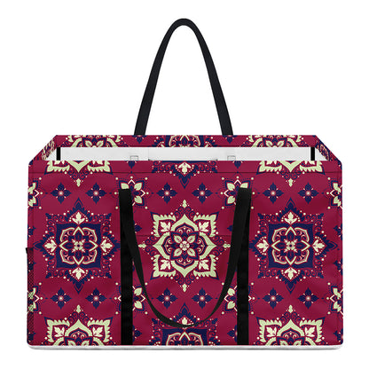 Red Boho Flower Pattern Print Utility Tote Bag