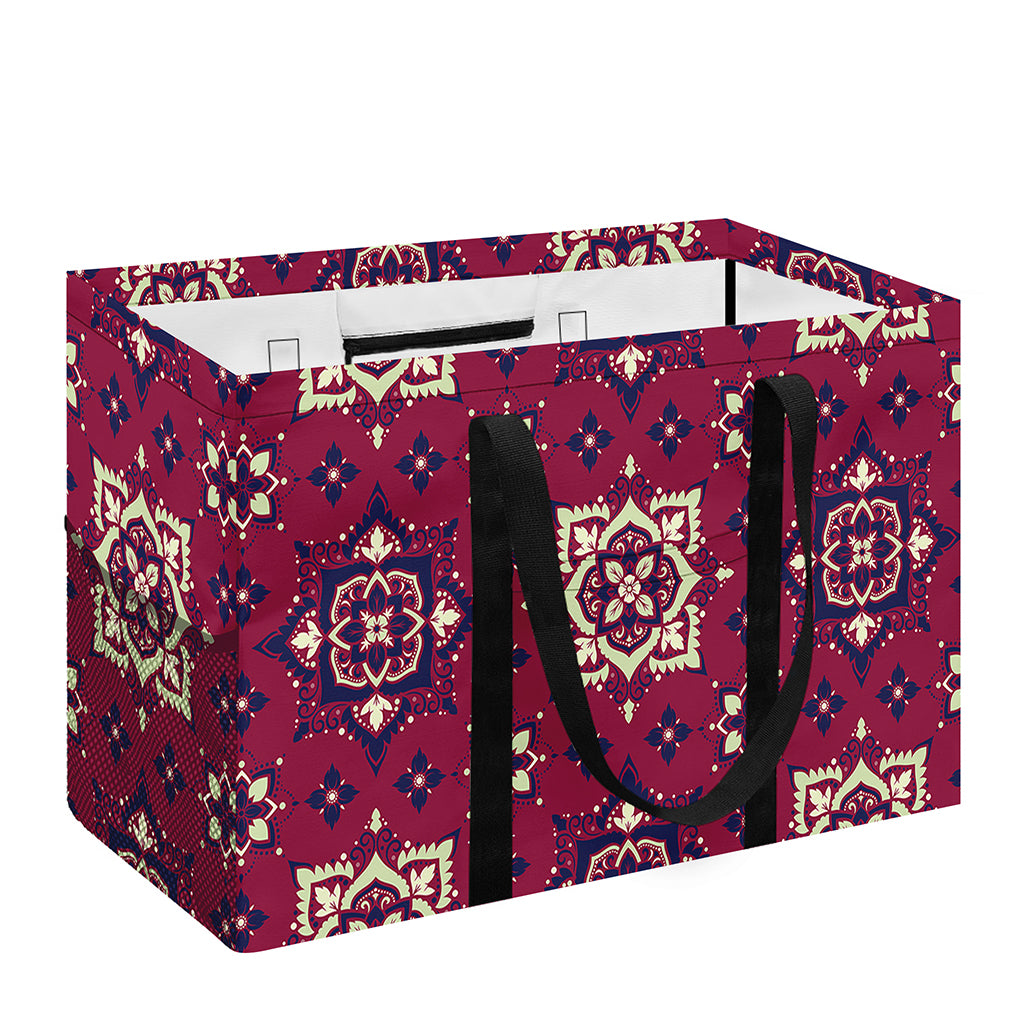Red Boho Flower Pattern Print Utility Tote Bag