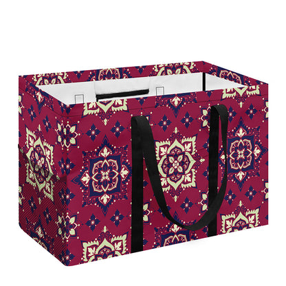 Red Boho Flower Pattern Print Utility Tote Bag