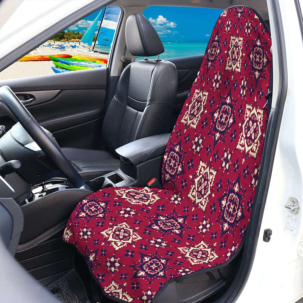 Red Boho Flower Pattern Print Waterproof Car Seat Cover