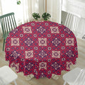 Red Boho Flower Pattern Print Waterproof Round Tablecloth