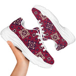 Red Boho Flower Pattern Print White Chunky Shoes