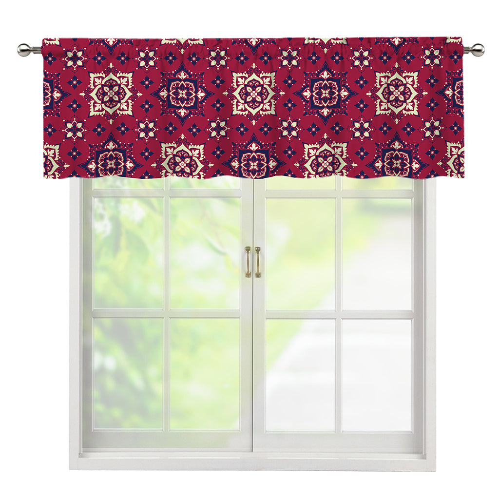 Red Boho Flower Pattern Print Window Valance