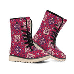 Red Boho Flower Pattern Print Winter Boots