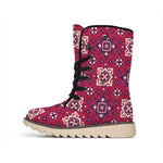 Red Boho Flower Pattern Print Winter Boots