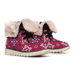 Red Boho Flower Pattern Print Winter Boots