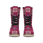 Red Boho Flower Pattern Print Winter Boots