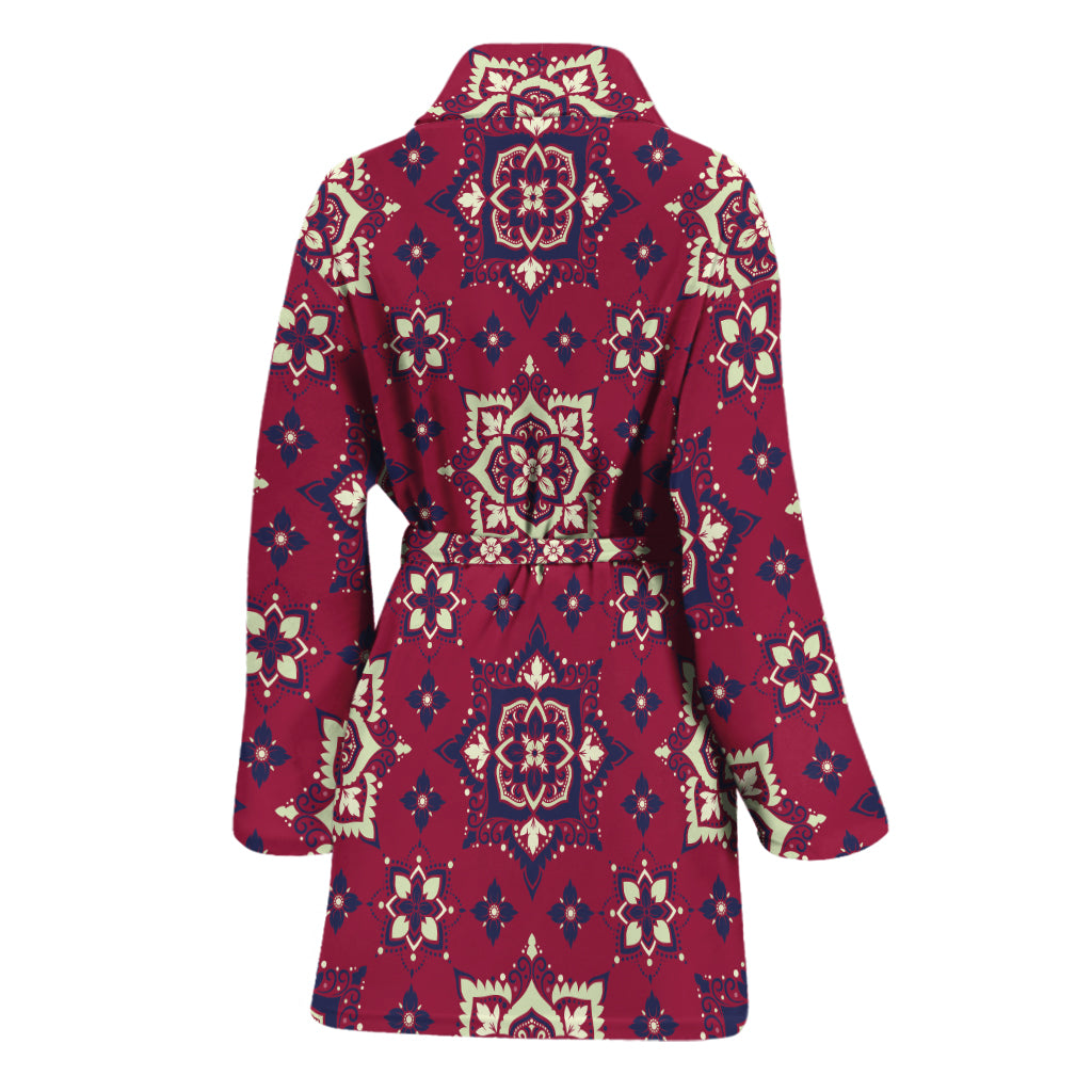 Red Boho Flower Pattern Print Women's Bathrobe