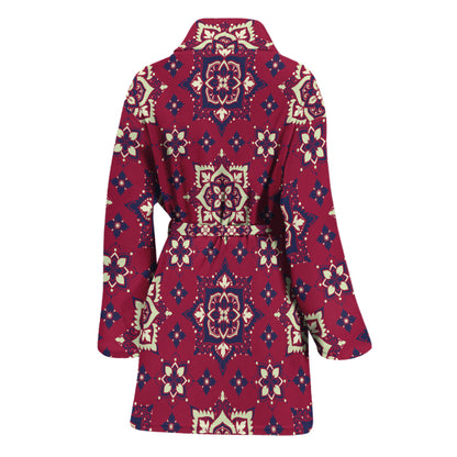 Red Boho Flower Pattern Print Women's Bathrobe