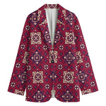 Red Boho Flower Pattern Print Women's Blazer