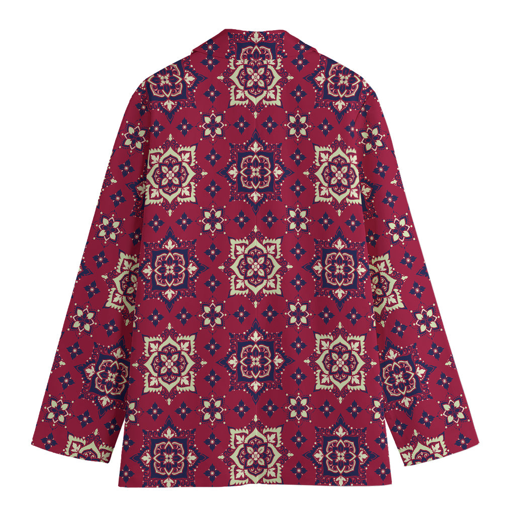 Red Boho Flower Pattern Print Women's Blazer