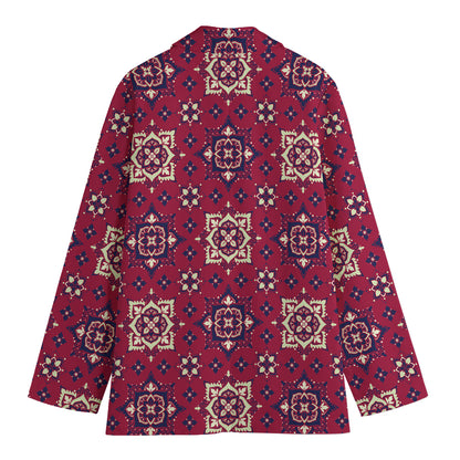 Red Boho Flower Pattern Print Women's Blazer