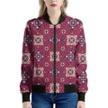 Red Boho Flower Pattern Print Women's Bomber Jacket