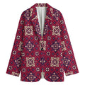 Red Boho Flower Pattern Print Women's Cotton Blazer