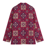 Red Boho Flower Pattern Print Women's Cotton Blazer