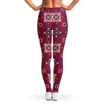 Red Boho Flower Pattern Print Women's Leggings
