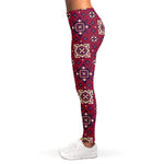 Red Boho Flower Pattern Print Women's Leggings