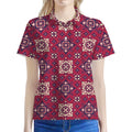 Red Boho Flower Pattern Print Women's Polo Shirt