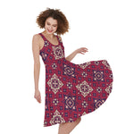 Red Boho Flower Pattern Print Women's Sleeveless Dress