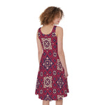 Red Boho Flower Pattern Print Women's Sleeveless Dress